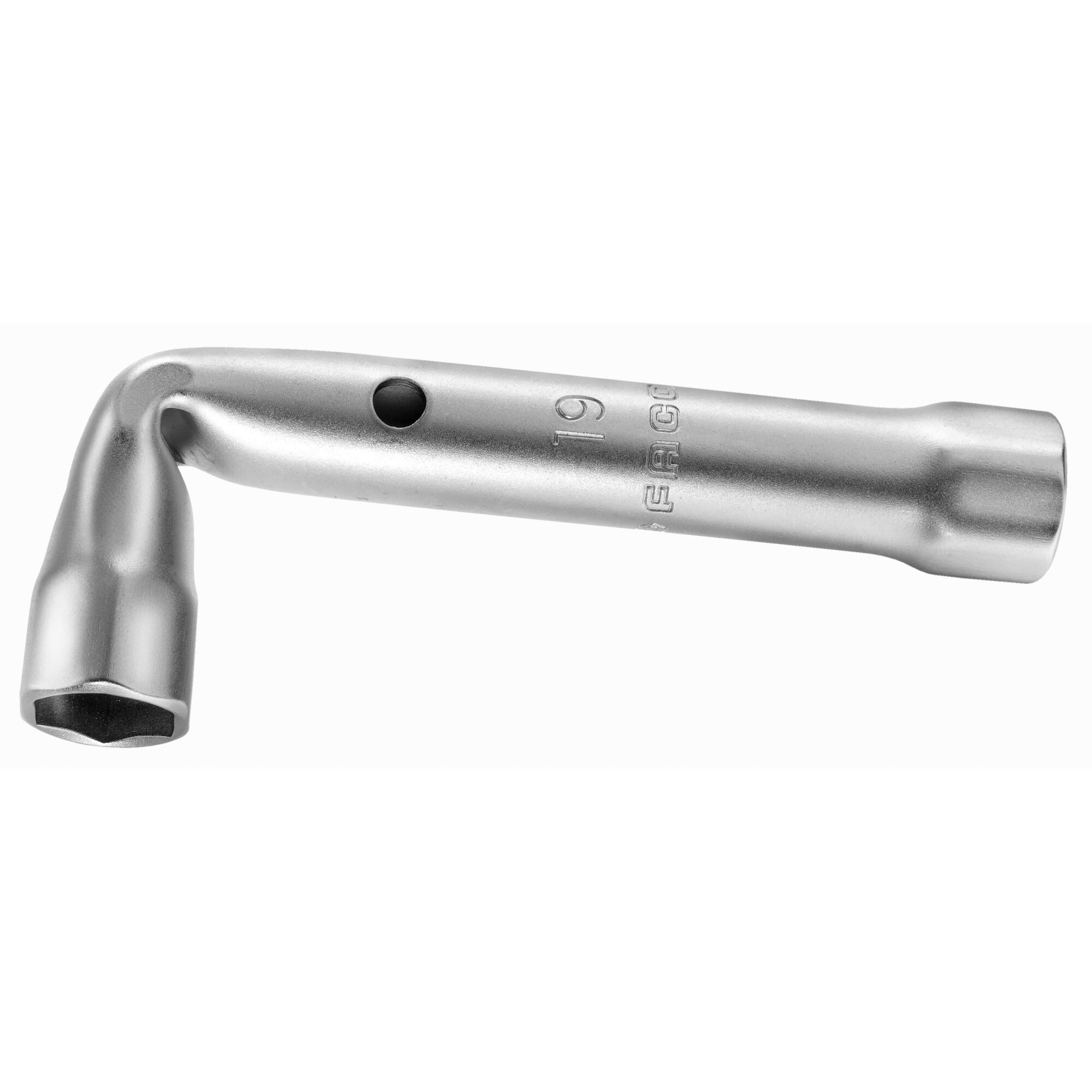 Facom 92A_23 L-shaped silver socket wrench with hexagonal head, side angle, white background.